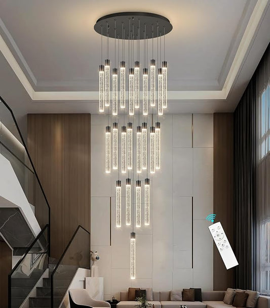 23-Light Long Large Modern Led Crystal Chandeliers Modern Spiral Chandeliers High Ceilings Chandelier for Staircase Foyer Black