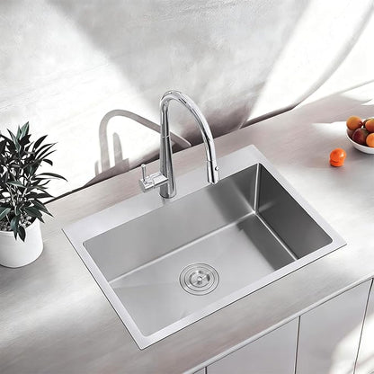 28X18 Inch Drop In Kitchen Sink, Topmount Stainless Steel Brushed Nickel Single Bowl Kitchen Sink, Extra-thick 16 Gauge Kitchen Sinks For RV Laundry Utility with Basket Strainer
