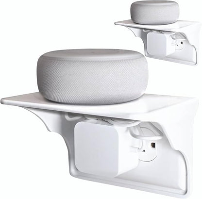 Power Perch Horizontal Wall Outlet Shelf with Cord Storage Strap - Declutter & Reclaim Bathroom Counter Space - Echo Dot Stand, Apple Homepod Shelf, Toothbrush Holder for Bathroom- White, 2-Pack