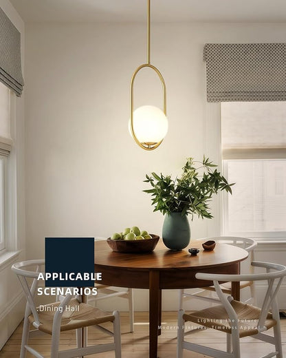 Gold Pendant Lights - 1-Light Pendant Lighting for Kitchen Island with Milky White Globe Glass - Vintage Pendant Light Fixtures - Gold Hanging Lights for Kitchen H9376-MGBG