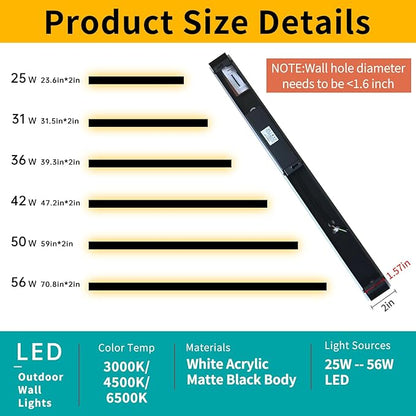 Mikeru 31.4inch Outdoor Wall Light Fixtures, 3000k/4500k/6000k Three Colors Switchable Exterior Wall Sconces Acrylic Invisible Exterior Wall Light for Porch Modern Outdoor Wall Mount Lighting