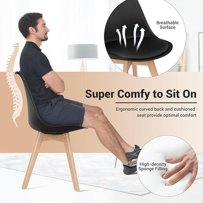 GOFLAME Dining Chairs Set of 4, Mid Century Modern Armless Kitchen Chairs with Soft Padded Cushion, Upholstered Side Chairs with Solid Wood Legs for Dining Room, Kitchen, Living Room (Black)