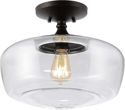 JONATHAN Y 14" Oil Rubbed Bronze Modern Farmhouse LED Flush Mount Light Fixture, Clear Glass Shade, Rustic Industrial Schoolhouse Lamp for Kitchen Hallway Bedroom JYL7517A