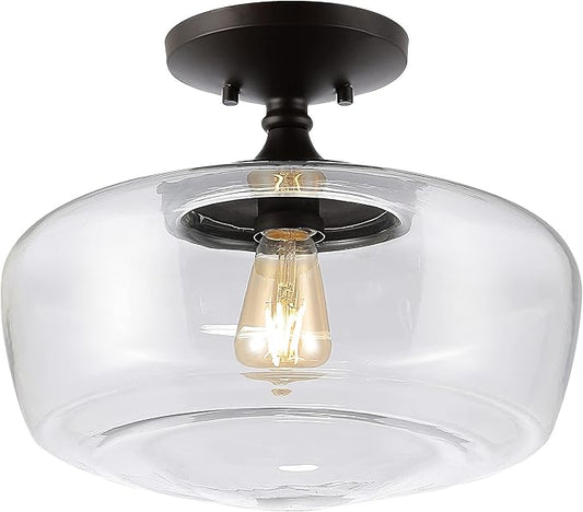 JONATHAN Y 14" Oil Rubbed Bronze Modern Farmhouse LED Flush Mount Light Fixture, Clear Glass Shade, Rustic Industrial Schoolhouse Lamp for Kitchen Hallway Bedroom JYL7517A