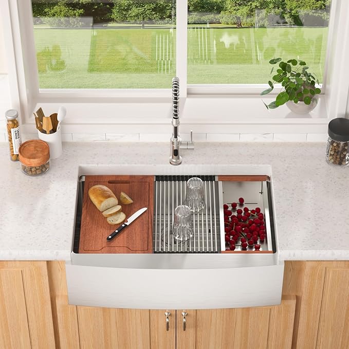 Lordear 33 Undermount Farmhouse Sink Workstation 33 x 22 Undermount Farmhouse Kitchen Sink Apron Front 16 Gauge Stainless Steel Deep Single Bowl Ledge Kitchen Sinks