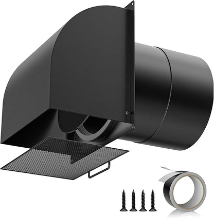 [Upgraded] Hon&Guan 8 Inch Hooded Wall Vent with Magnetic Seal Flap and Removable Mesh,Arc-Shaped 8'' Exhaust Wall Vent Cover Cap for Kitchen Range Hood/Dryer/Bathroom Exhaust (Galvanized Steel,Black)