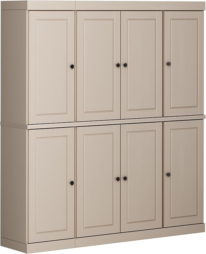 Palace Imports Solid Wood Pantry Cabinet - 71.5" Tall, 65" Wide - Wooden Storage Cabinet w/ 2-Drawer Kit & Adjustable Shelves - Beige, Renewable Eco-Friendly 100% Wood, Made in Brazil