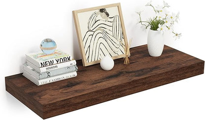 Heimlove 24 x 12 Inch Deep Floating Shelves Wall Mounted with Invisible Brackets,Storage Hanging Shelf for Wall Decor in Bathroom, Bedroom, Kitchen, Living Room, Office Set of 1 (Rustic Brown)