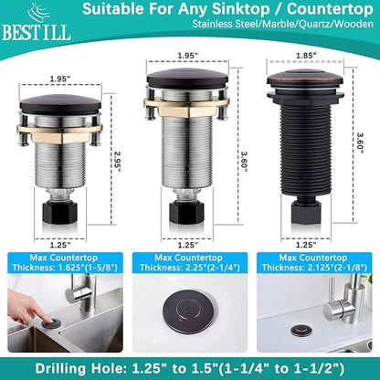 BESTILL Garbage Disposal Air Switch Kit - All Metal, UL Listed Long Push Button for Waste Disposer, Single Outlet Sink Top Solid Brass Air On/Off Button, Oil Rubbed Bronze