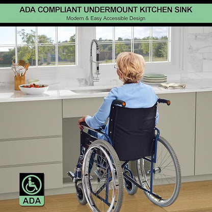 25 Inch Undermount Kitchen Sink - Beslend ADA 6 Inch Depth 25x18 Undermount Sinks Stainless Steel 16 Gauge Mobility Friendly Sink for Wheelchair Accessible & Accessible Design Kitchen