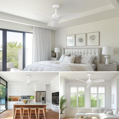 Consciot 44 inch Low Profile Ceiling Fans with Light and Remote, Modern Ceiling Fan, Downrod Mount, Reversible Quiet DC Motor, 6 Speed, 3 Color & Dimmable, White Ceiling Fan For Indoor Outdoor