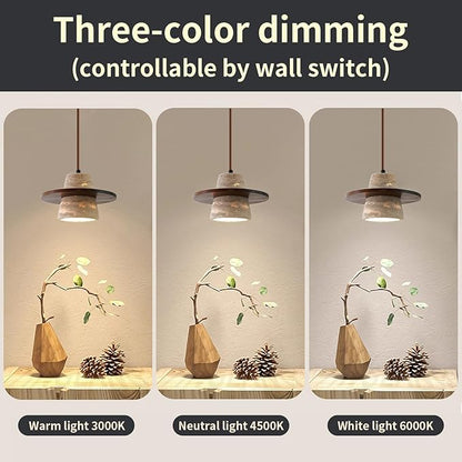 Japanese Wabi sabi Pendant Light with Natural Stone Shade, Dimmable Modern Wood Hanging Lamp Fixture, Adjustable Height Pendant Lamp for Bedroom, Kitchen Island, Dining Room, Restaurant, Cafe, Bar (J)