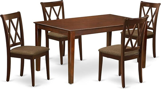 East West Furniture CACL5-MAH-C 5 Piece Dining Table Set for 4 Includes a Rectangle Kitchen Table and 4 Linen Fabric Upholstered Dinette Chairs, 36x60 Inch, Mahogany