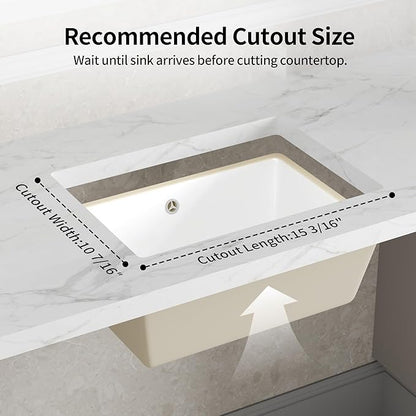 DeerValley 18 x 13.5 Inch Undermount Bathroom Sink, White Ceramic Under Counter Bathroom Sinks, Modern Lavatory Vanity Bath Wash Bowl Basin with Overflow