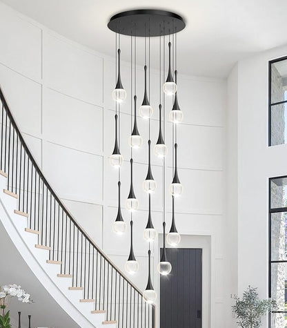 16 Light High Ceiling Crystal Chandelier Dimmable LED Pendant Lights with Remote Adjustable Chandeliers for Foyer Staircase Living Room Black