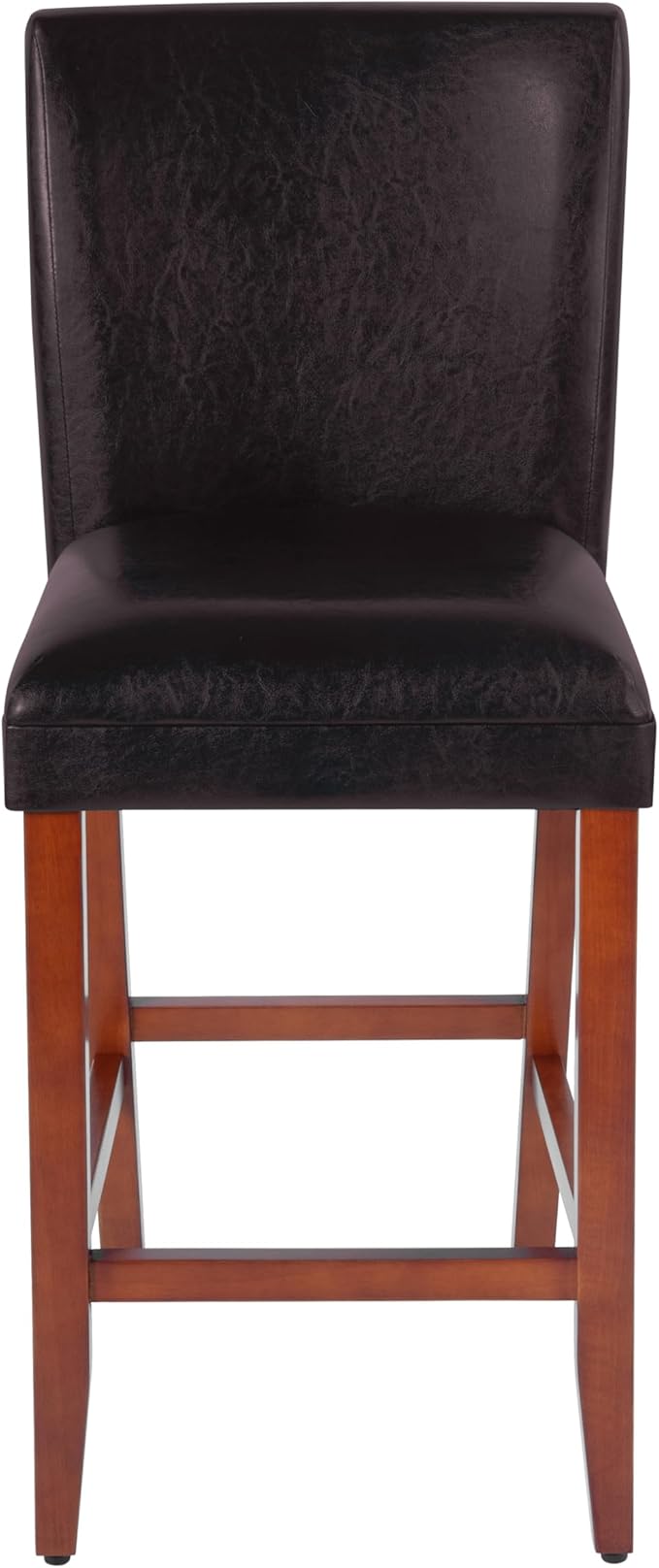 HomePop Home Decor Classic Counter Height Bar Stool, Set of 1, 29 Inch, Faux Leather Upholstered, Decorative Home Furniture, Dark Brown Faux Leather