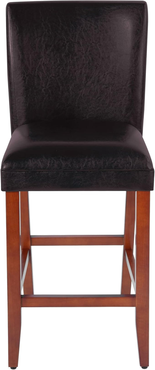 HomePop Home Decor Classic Counter Height Bar Stool, Set of 1, 29 Inch, Faux Leather Upholstered, Decorative Home Furniture, Dark Brown Faux Leather
