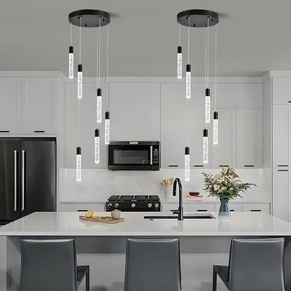 6 Light Pendant Lights Kitchen Island,Modern LED Bubble Crystal Pendants with Dimmable 3000K-6000K Ceiling Hanging Light Fixture for Dining Room Bedroom,Matte Black Finish,Adjustable Height 78"