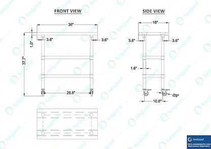 Stainless Steel Work Table with 2 Shelves and Casters | Kitchen Island Food Prep | Laundry Garage Utility Bench | NSF Certified (36" Long x 18" Deep)