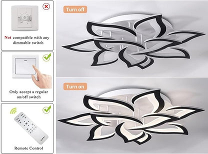 Garwarm Modern LED Ceiling Lights,Dimmable Flush Mount Ceiling Lamp Fixture, Black Petals Flower Shape Ceiling Light Chandelier Lighting for Bedroom Living Dining Room (72W, Black)