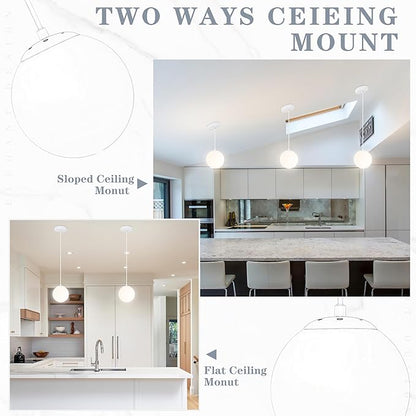 KoKo&Yukina 6 Inch Globe Pendant Light White Globe Pendant Lights Kitchen Island Mid Century Light Fixture with Milky White Glass Shade for Dining Room Living Room