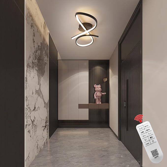 Modern LED Ceiling Light Fixture,30 Inch 22W Flush Mount Ceiling Chandelier,Dimmable Ceiling Lamp for Kitchen Bedroom Study Living Room Office Dining Room (Matte Black-S)