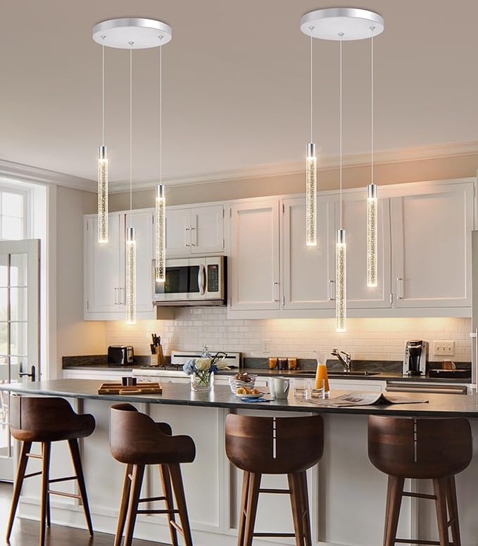 3-Lights Modern Crystal Chandelier Pendant Lights for Kitchen Island LED Dimmable Light fixtures Adjustable Hanging Ceiling for Dining Room Hallway 3000K 6000K