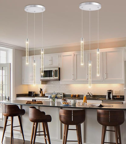 3-Lights Modern Crystal Chandelier Pendant Lights for Kitchen Island LED Dimmable Light fixtures Adjustable Hanging Ceiling for Dining Room Hallway 3000K 6000K