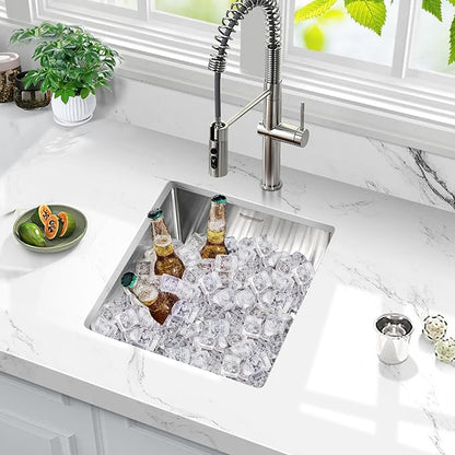 15x15 Inch Bar Sink Undermount, 18 Gauge Stainless Steel Small Kitchen Sink, Handmade Single Bowl Wet Bar Sinks with Rinse Grid (Brushed)