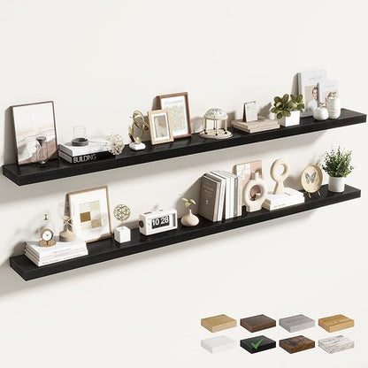 Acovy 72 Inch Floating Shelves for Wall 2 Pack, 72" Wall Shelves for Books, Storage, Decor, Wall Mounted Floating Shelf with Invisible Brackets for Kitchen, Living Room, Black