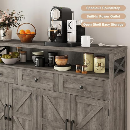 FiveWillowise 51" Farmhouse Buffet Sideboard with Storage, Kitchen Pantry Cabinet with Storage Drawers, Wood Cupboard Hutch, Coffee Bar Station Table for Kitchen, Living Room, Dining Room, Grey