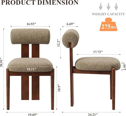 MALOL Modern Wooden Dining Chairs Set of 2, Upholstered Fabric Kitchen Chairs with Sculptural Backrest, Mid-Century Farmhouse Dining Room Chairs with Solid Wood Legs, Camel