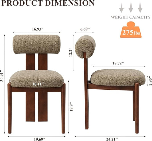 MALOL Modern Wooden Dining Chairs Set of 2, Upholstered Fabric Kitchen Chairs with Sculptural Backrest, Mid-Century Farmhouse Dining Room Chairs with Solid Wood Legs, Camel