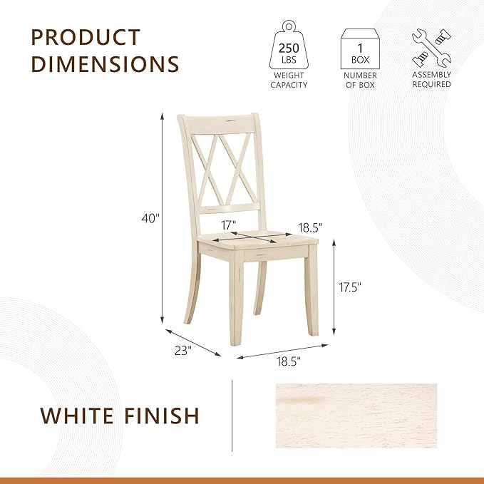 Lexicon Janina Dining Room Chairs Set of 2, Modern Farmhouse Dining Chairs Set of 2, Solid Wood, X Cross Back, for Traditional Modern Ranch Style Kitchen, Armless, Easy Assembly, White
