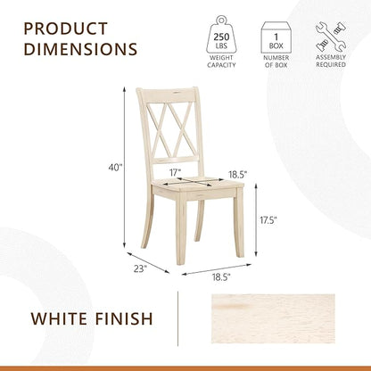 Lexicon Janina Dining Room Chairs Set of 2, Modern Farmhouse Dining Chairs Set of 2, Solid Wood, X Cross Back, for Traditional Modern Ranch Style Kitchen, Armless, Easy Assembly, White
