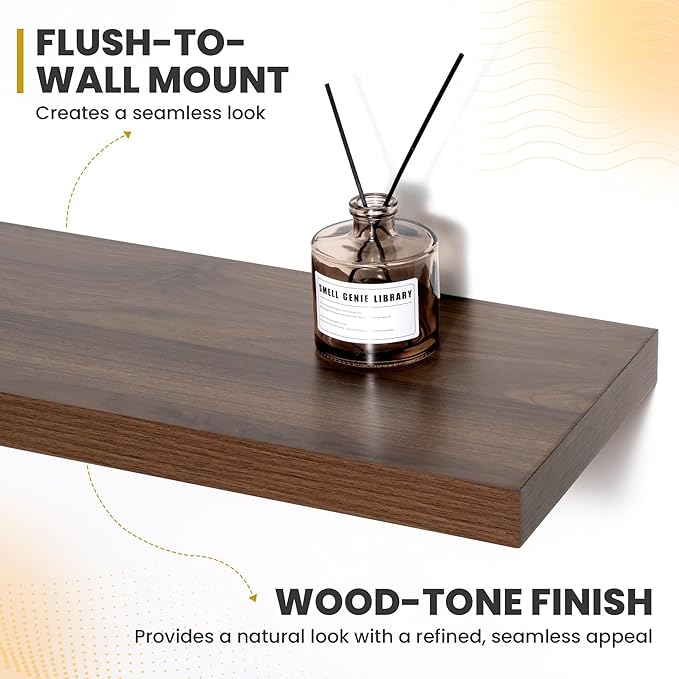 Acovy 30 Inch Floating Shelves, 9.3" Deep Floating Shelf Wall Mounted, 30" Wall Shelves, Rustic Deep Bookshelf, Large Display Shelves & Storage Shelves for Bedroom, Living Room, Walnut, Set of 2