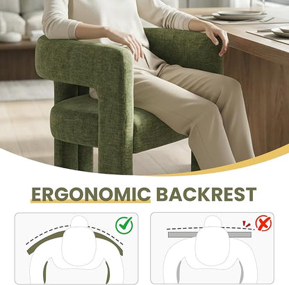 VESCASA Modern Barrel Dining Chairs Set of 6 with Open Back, Chenille Upholstered Accent Kitchen Armchairs with Wood Legs for Dining Room Reception Small Space, Green