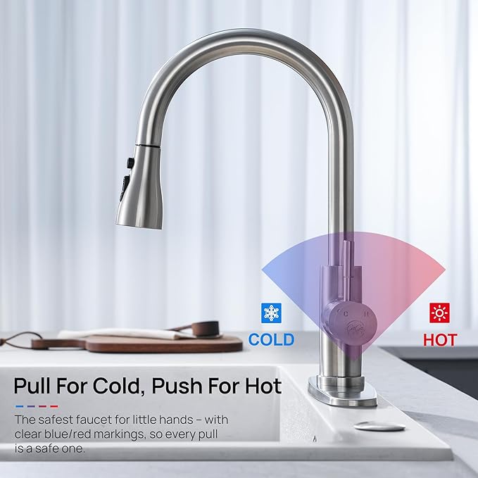 GAGALIFE Kitchen Faucets with Pull Down Sprayer - High Pressure Blade Spray Kitchen Sink Faucet, Brushed Nickel High Arc Single Handle Stainless Steel Classic Pull Out Spray Kitchen Faucet 1 or 3 Hole
