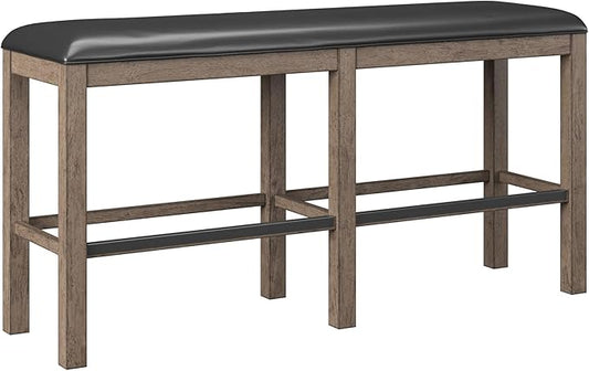 Bay Benti Brown 60" Bar Height Solid Wood Bench - Casual Style Furniture for Kitchen Islands, Dining Areas