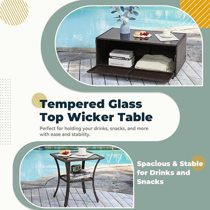 7 Pieces Outdoor Furniture Set with Swivel Chairs, Wicker Patio Furniture for Porch Deck Bistro Lawn Garden Backyard Poolside- Brown Rattan/Khaki