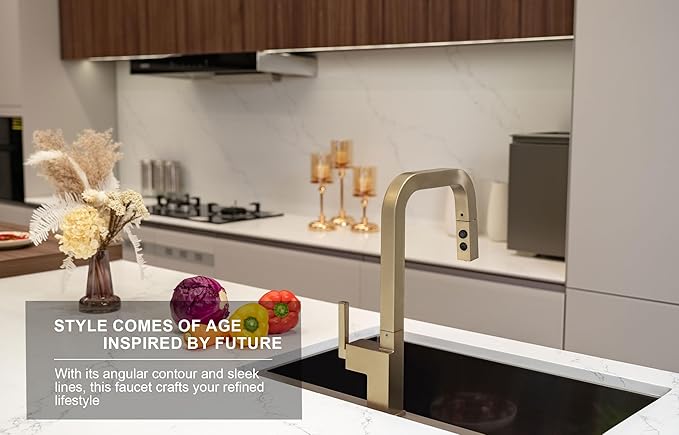Lava Odoro Champagne Gold Kitchen Faucet with Pull Down Sprayer, Bronze Gold Single Handle Kitchen Sink Faucet, 1 Hole Faucet for Kitchen Sink with Magnetic Docking Spray Head and Deck Plate KF182-CB