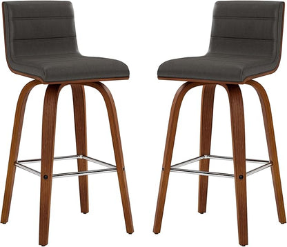 Vienna 26" Swivel Counter Stool in Walnut Wood Finish with Gray Faux Leather - Set of 3