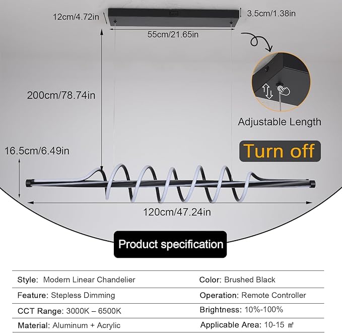 Black Modern Chandelier,Dimmable Black Led Chandelier for Dining Room Light Fixture Over Table Modern with Remote,Height Adjustable Dining Room Chandelier Ceiling Hanging Led Modern Ceiling Lamps