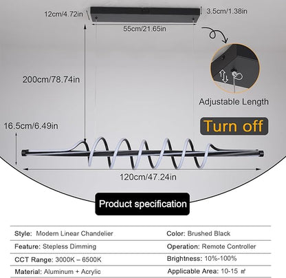 Black Modern Chandelier,Dimmable Black Led Chandelier for Dining Room Light Fixture Over Table Modern with Remote,Height Adjustable Dining Room Chandelier Ceiling Hanging Led Modern Ceiling Lamps