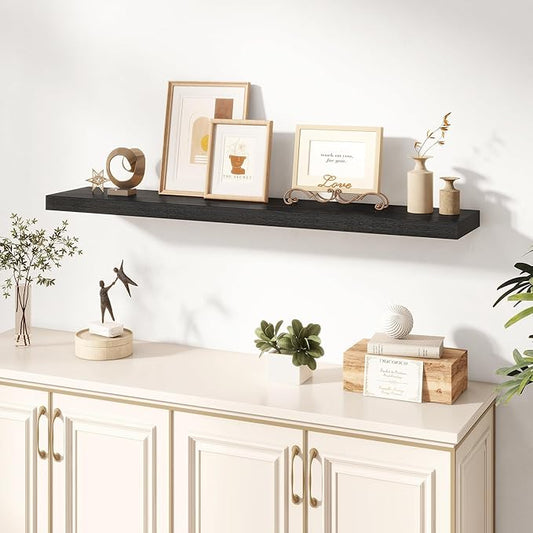 Dreamland 48 Inches Floating Shelves for Wall, 8" Deep Long Floating Shelves Set of 1, Large Display & Storage Shelf, Wall Shelf for Bathroom Bedroom Living Room Kitchen Office, Black