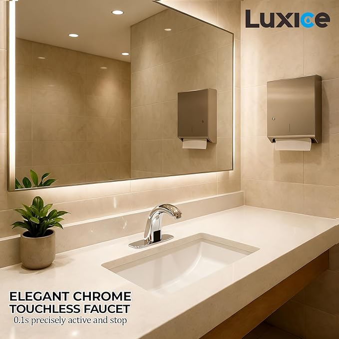 Touchless Bathroom Sink Faucet - Automatic Motion Sensor Faucet - Battery Opertated for Commercial Lavatory, Chrome