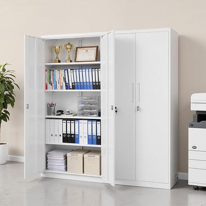 VEVOR Metal Storage Cabinet, Lockable Steel Garage Cabinet with Adjustable Shelves, 2 Magnetic Doors, 2 Keys, 5-Tiers Tool Storage Locker for Home, Office, School, Warehouse, Basement, Laundry, White