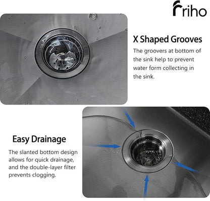 Friho 28x18 Inch Black Drop In Kitchen Sink, Stainless Steel Square RV Laundry Utility Sink, 28 Inch Topmount Deep Single Bowl Kitchen Sink With Basket Strainer