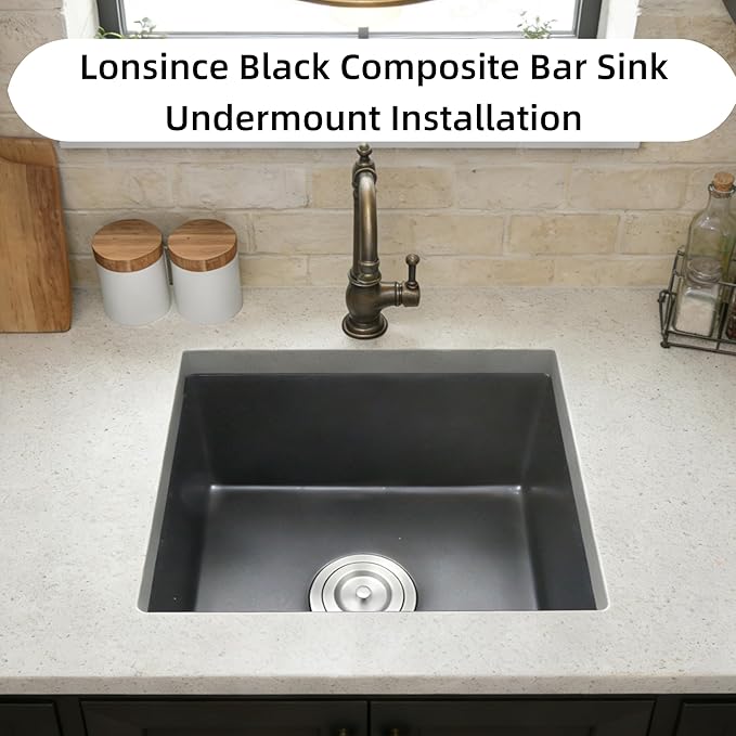 Black Bar Sink Undermount,16 X 18 inch Small Composite Bar Sink,Granite Kitchen & Bar Sinks (Black, 16" X 18")