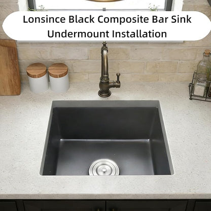 Black Bar Sink Undermount,16 X 18 inch Small Composite Bar Sink,Granite Kitchen & Bar Sinks (Black, 16" X 18")